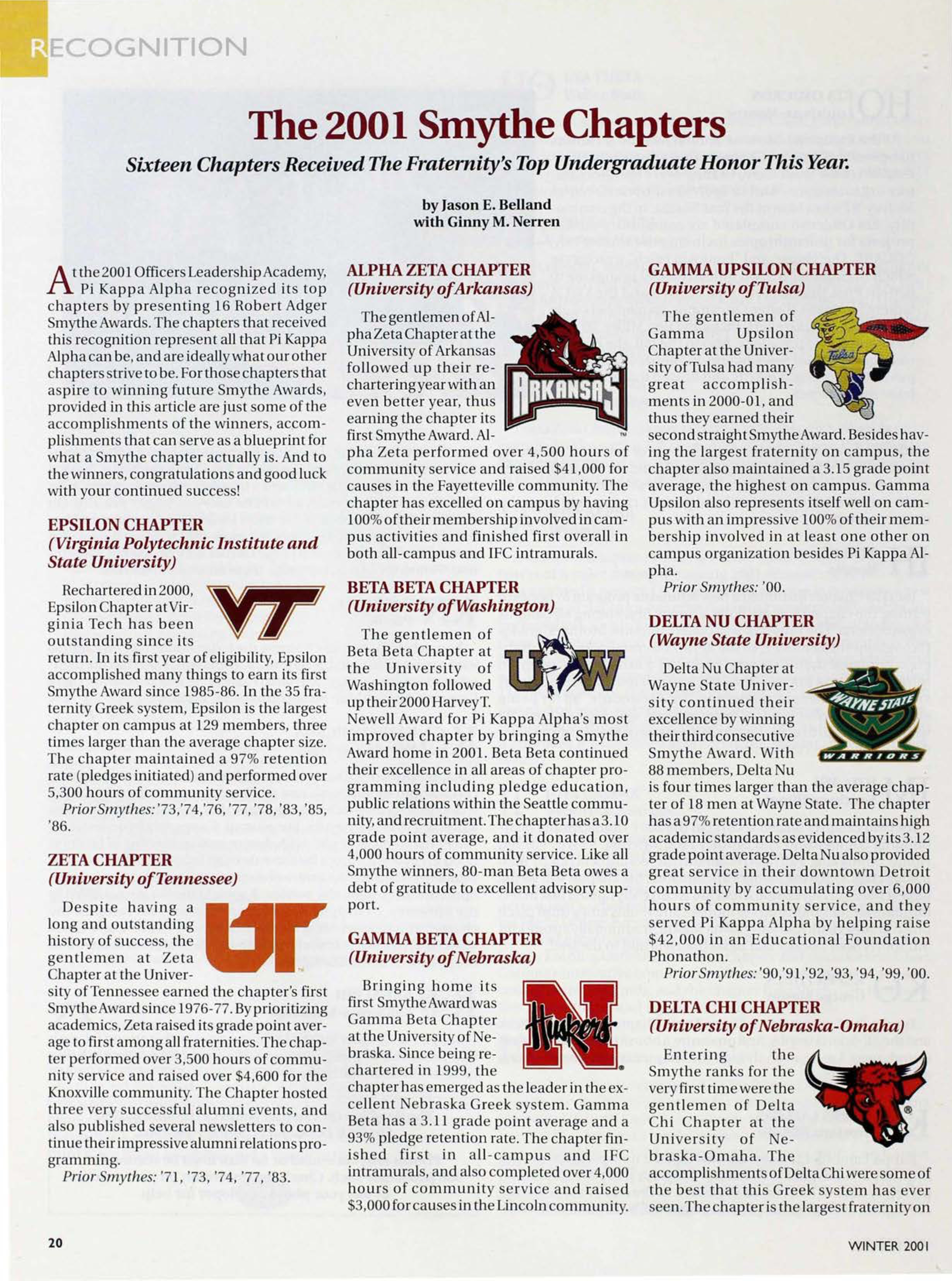 Recognition: The 2001 Smythe Chapters